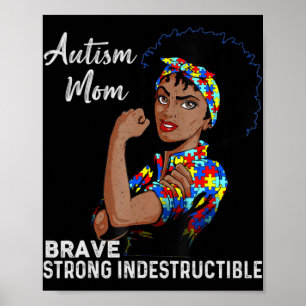 Autism Awareness Strong Mum Afro Mother Black Wome Poster