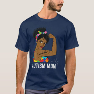 Autism Awareness Strong Mum Afro Mother Black Wome T-Shirt