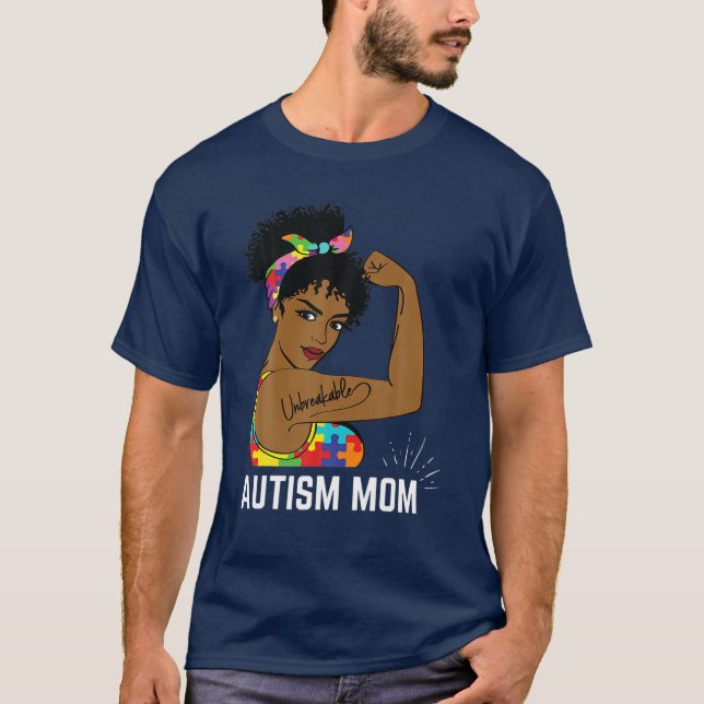 Autism Awareness Strong Mum Afro Mother Black Wome T-Shirt (Front)