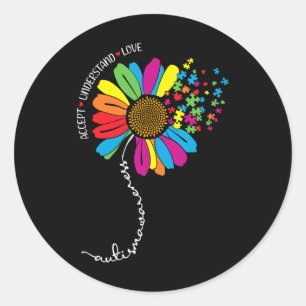 Autism Awareness Sunflower Accept Understand Love  Classic Round Sticker