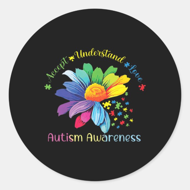 Autism Awareness Sunflower Accept Understand Love  Classic Round Sticker (Front)
