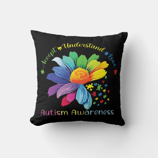 Autism Awareness Sunflower Accept Understand Love  Cushion (Front)