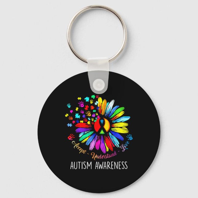 Autism Awareness Sunflower Accept Understand Love  Key Ring (Front)