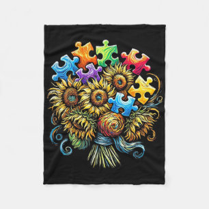 Autism Awareness Sunflower Bouquet Men Women Kids Fleece Blanket