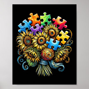 Autism Awareness Sunflower Bouquet Men Women Kids  Poster