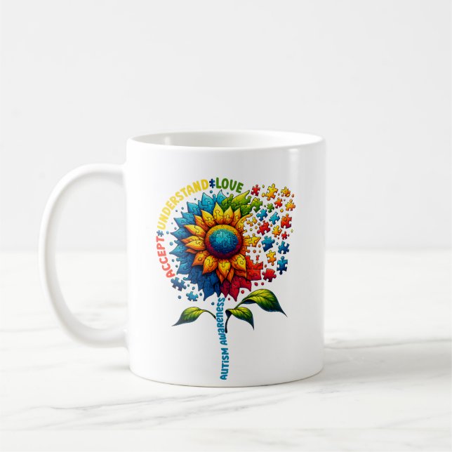 Autism Awareness Sunflower Coffee Mug (Left)