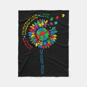 Autism awareness sunflower puzzle accept asd women fleece blanket