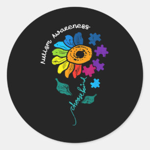Autism Awareness Sunflower Puzzle Choose Kind Wome Classic Round Sticker