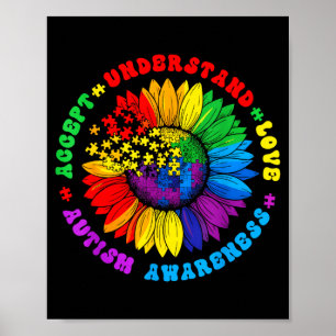 Autism awareness sunflower puzzle piece autism poster