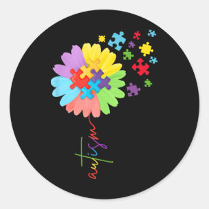 Autism Awareness Sunflower Puzzle Piece  Kids  Classic Round Sticker