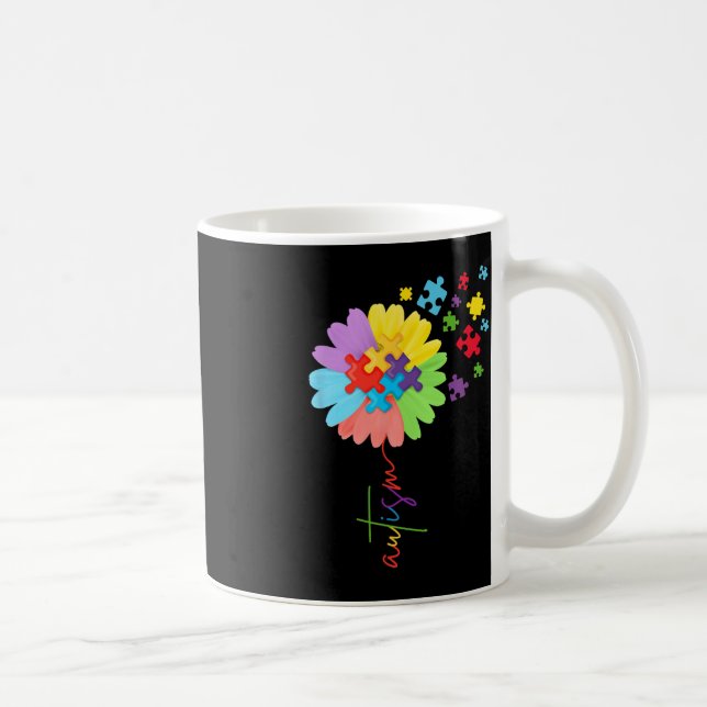 Autism Awareness Sunflower Puzzle Piece  Kids  Coffee Mug (Right)
