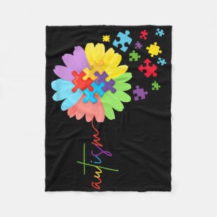 Autism Awareness Sunflower Puzzle Piece Kids Fleece Blanket