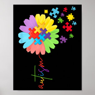 Autism Awareness Sunflower Puzzle Piece Kids Poster