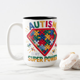 Autism Awareness Superhero Shield   Autism Is My S Two-Tone Coffee Mug