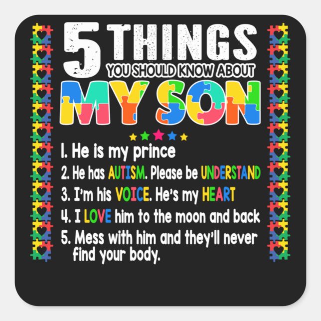 Autism Awareness Support Autism Son Kids Square Sticker (Front)