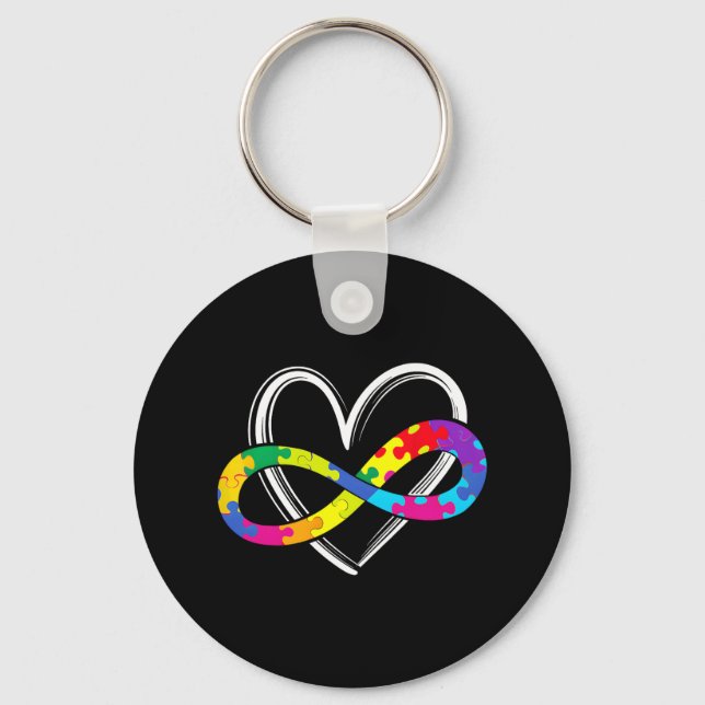 Autism Awareness Support Infinity Heart Love Puzzl Key Ring (Front)