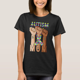 Autism Awareness Support Mum Rise Fist Puzzle Ribb T-Shirt