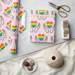 Autism Awareness Supporting Hands Rainbow Hearts Wrapping Paper
