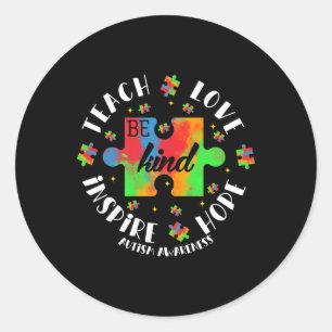 Autism Awareness Teacher Puzzle Teach Hope Love In Classic Round Sticker