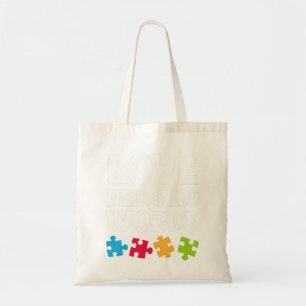 Autism Awareness Teacher Shirt Love Needs No Word Tote Bag