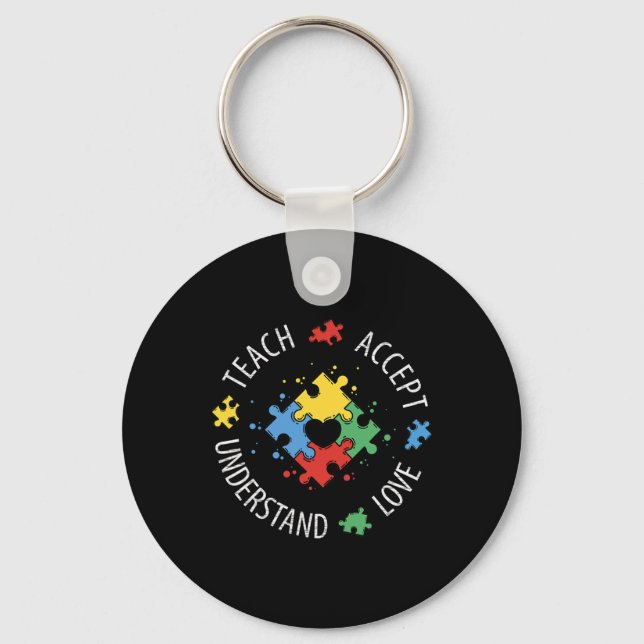 Autism Awareness Teacher Teach Accept Understand L Key Ring (Front)