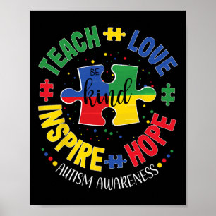 Autism Awareness Teacher Teach Hope Love Inspire Poster