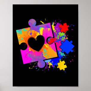 Autism Awareness Tie Dye Puzzle Piece Heart Boys G Poster