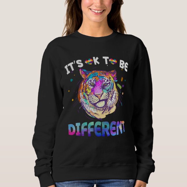 Autism Awareness  Tie Dye Smirking Tiger Watercolo Sweatshirt (Front)