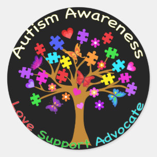 Autism Awareness Tree Classic Round Sticker