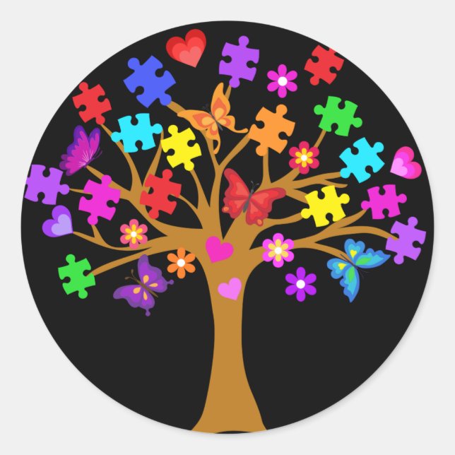 Autism Awareness Tree Classic Round Sticker (Front)