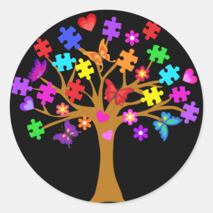 Autism Awareness Tree Classic Round Sticker