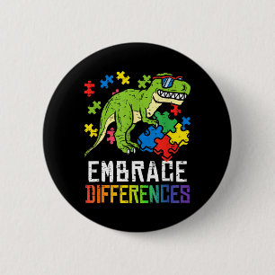Autism Awareness Trex Embrace Differences Dinosaur 6 Cm Round Badge