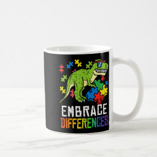 Autism Awareness Trex Embrace Differences Dinosaur Coffee Mug