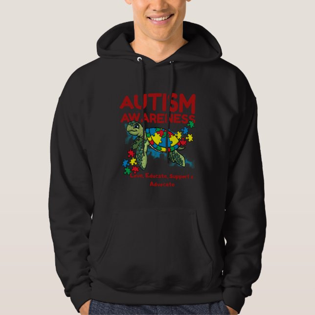 Autism Awareness Turtle Puzzle Mom Kids Teacher Lo Hoodie (Front)