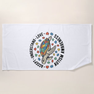 Autism Awareness Turtle Puzzle Vector Design_1 Beach Towel