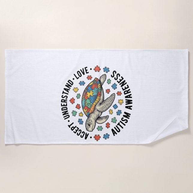 Autism Awareness Turtle Puzzle Vector Design_1 Beach Towel (Front)