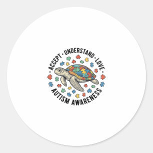 Autism Awareness Turtle Puzzle Vector Design_1 Classic Round Sticker