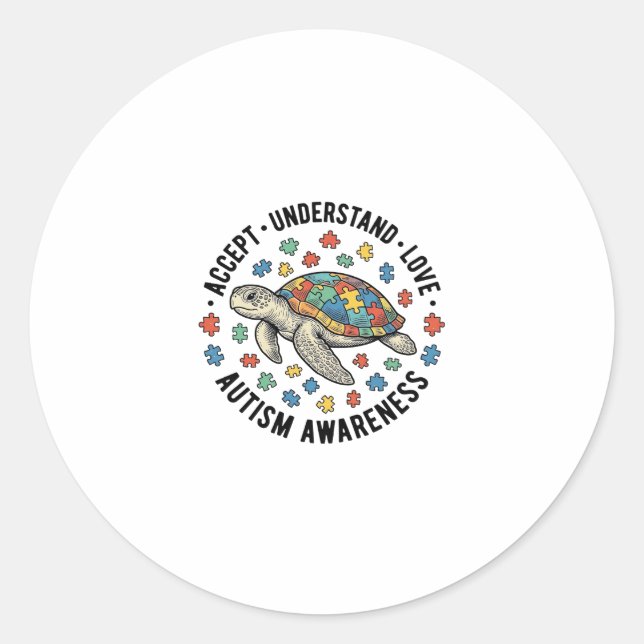 Autism Awareness Turtle Puzzle Vector Design_1 Classic Round Sticker (Front)