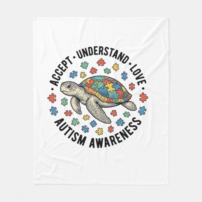 Autism Awareness Turtle Puzzle Vector Design_1 Fleece Blanket (Front)