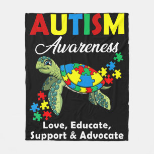 Autism Awareness Turtles Puzzle Mom Support Autist Fleece Blanket