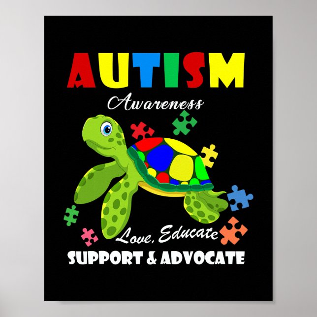 Autism Awareness Turtles Puzzle Mom Support Poster (Front)
