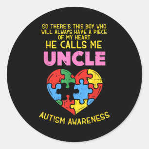 Autism Awareness Uncle Shirt Boy Piece Of My Heart Classic Round Sticker