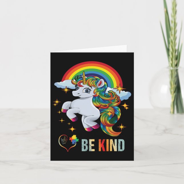 Autism Awareness Unicorn Be Kind Asl Love Sign Lan Card (Front)