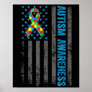 Autism Awareness US American Flag Mum Dad Kids Poster