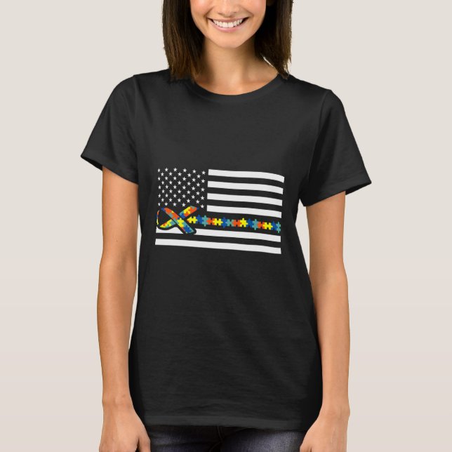 Autism Awareness Usa Fighting Cure American Flag T-Shirt (Front)