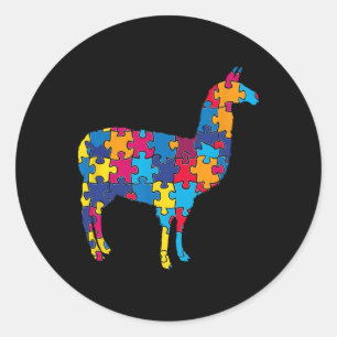 Autism Awareness Vibrant Puzzle Minimalist Llama A Classic Round Sticker