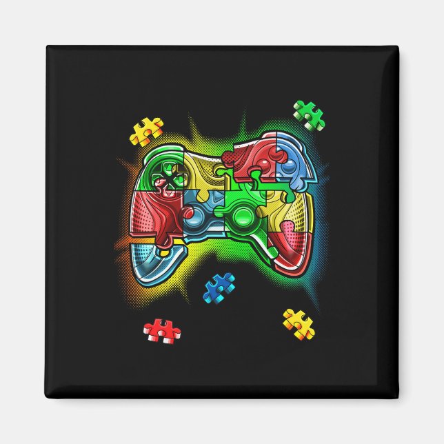 Autism Awareness Video Game Controller Puzzle Piec Magnet (Front)