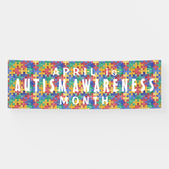 Autism Awareness watercolor puzzle custom banner (Horizontal)
