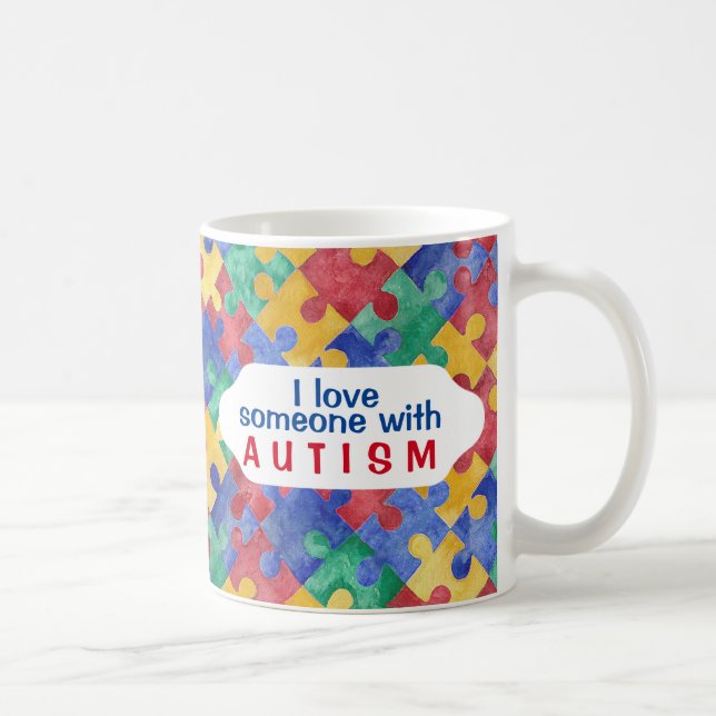 Autism Awareness watercolor puzzle mug (Right)