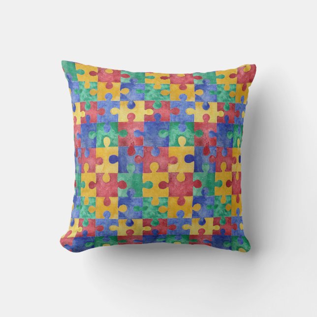 Autism Awareness watercolor puzzle pillow (Front)